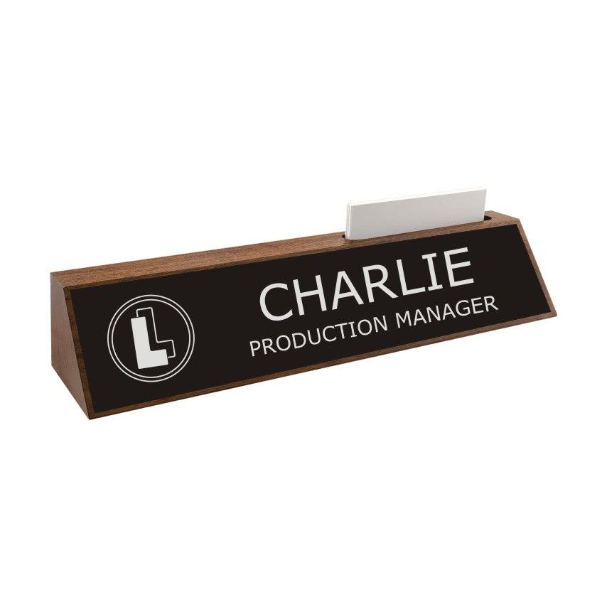 NAMEPLATE - WALNUT W/ METAL PLATE